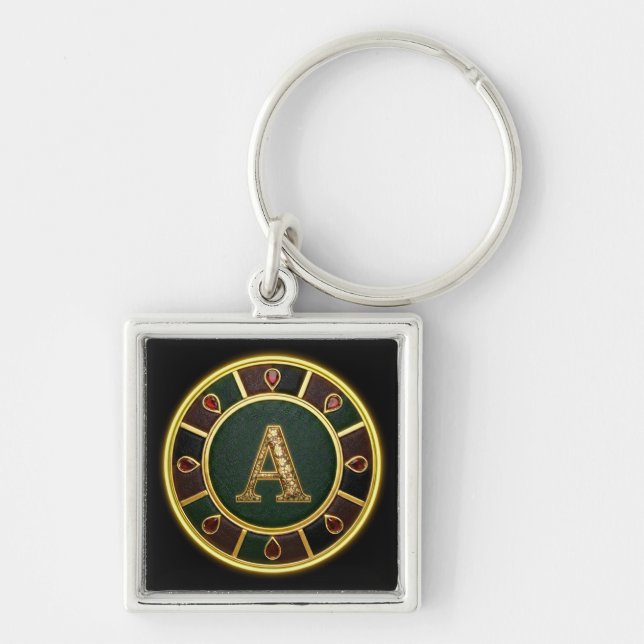 Letter A, Ornate Monogram Medallion Key Ring (Front)