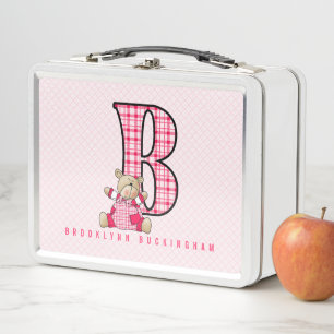 Letter A Pink Alligator Back to School Metal Lunch Box