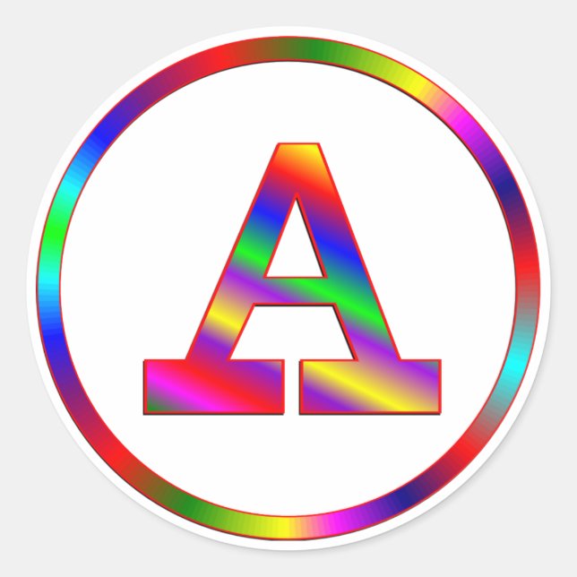 Letter A Rainbow Classic Round Sticker (Front)