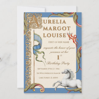 Letter A Royal Mediaeval 1st Birthday Invitation