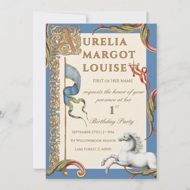 Letter A Royal Mediaeval 1st Birthday Invitation (Front)