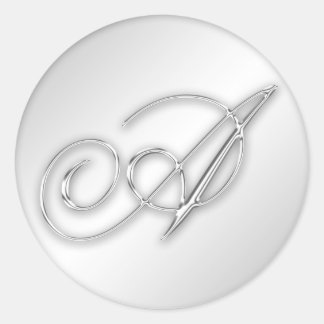 Letter A script initial faux silver monogram favou Classic Round Sticker