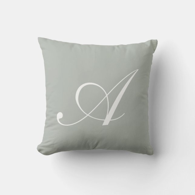 Letter A Silver Grey Monogram Pillow (Front)