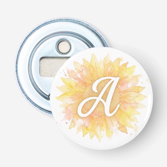 Letter A Sunflower First Name Monogram Initial  Bottle Opener (Front)