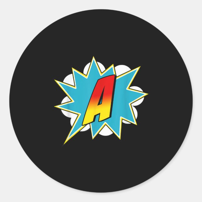 Letter A Superhero Name Comic Letter Retro Costume Classic Round Sticker (Front)
