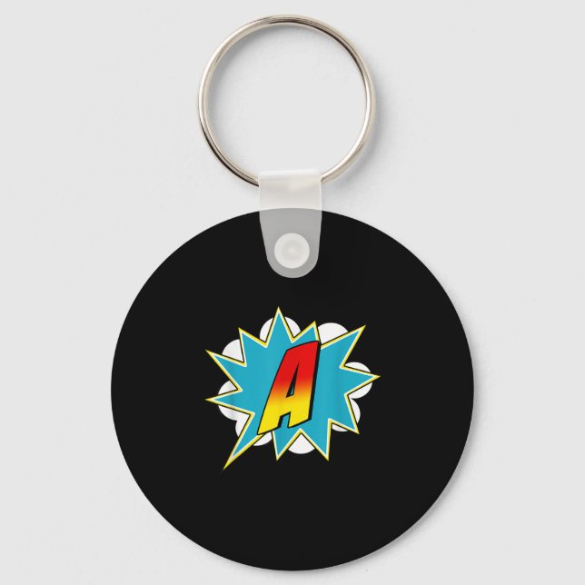 Letter A Superhero Name Comic Letter Retro Costume Key Ring (Front)