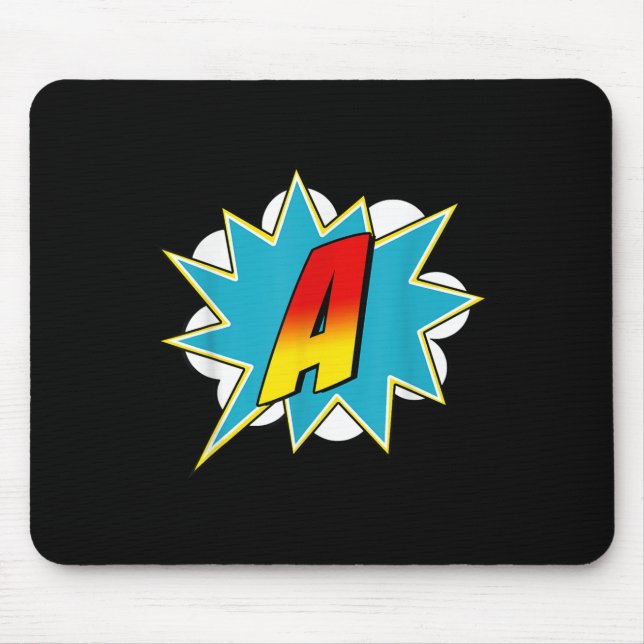 Letter A Superhero Name Comic Letter Retro Costume Mouse Mat (Front)