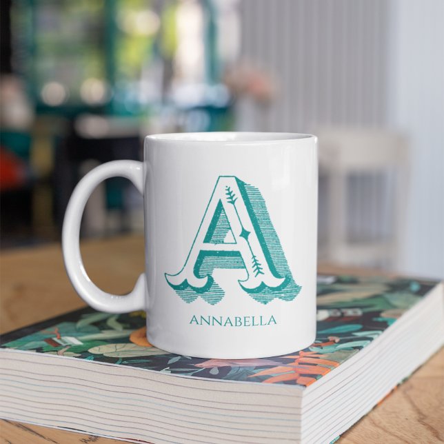 Letter A Teal Monogram Modern Name Coffee Mug (Creator Uploaded)
