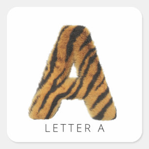 Letter A tiger fur  Square Sticker