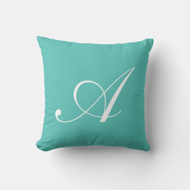 Letter A Turquoise Monogram Pillow (Front)