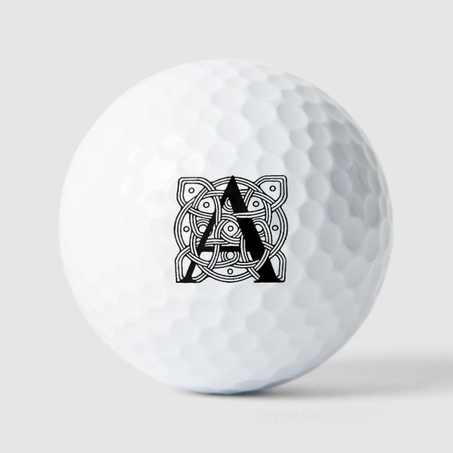 Letter A Vintage Celtic Knot Monogram Golf Balls (Front)