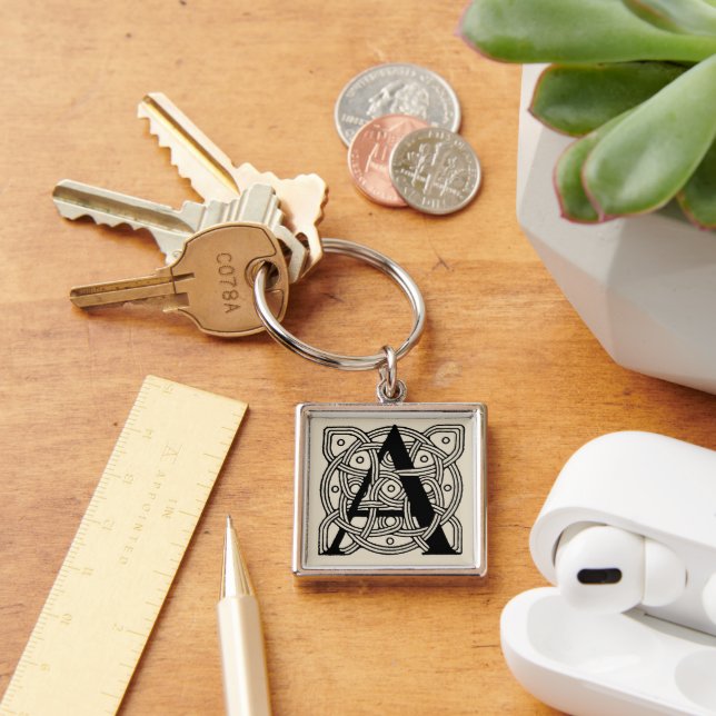 Letter A Vintage Celtic Knot Monogram Key Ring (Desk)