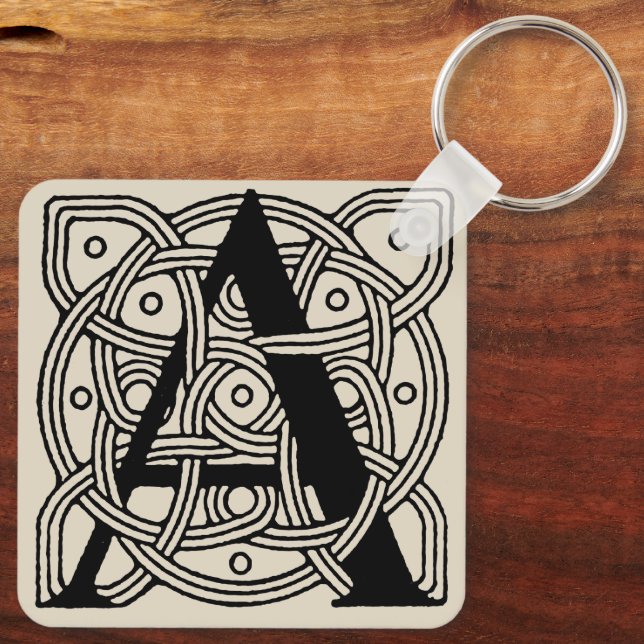 Letter A Vintage Celtic Knot Monogram Key Ring (Back)