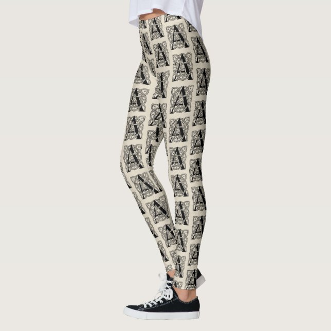 Letter A Vintage Celtic Knot Monogram Leggings (Left)