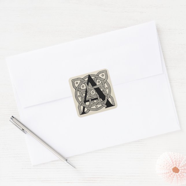 Letter A Vintage Celtic Knot Monogram Square Sticker (Envelope)