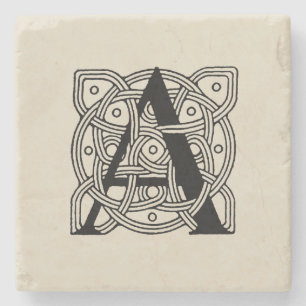 Letter A Vintage Celtic Knot Monogram Stone Coaster