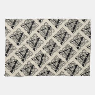 Letter A Vintage Celtic Knot Monogram Tea Towel