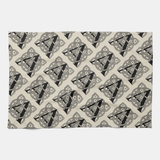 Letter A Vintage Celtic Knot Monogram Tea Towel (Horizontal)