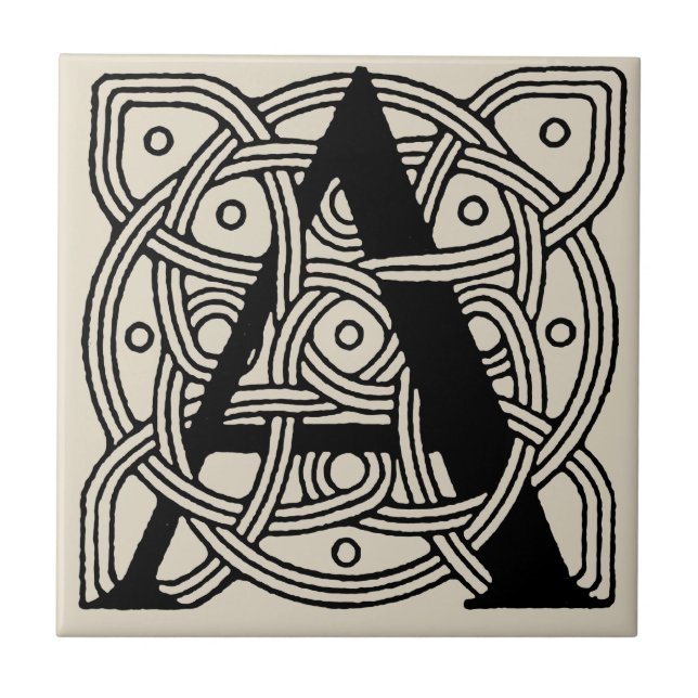 Letter A Vintage Celtic Knot Monogram Tile (Front)