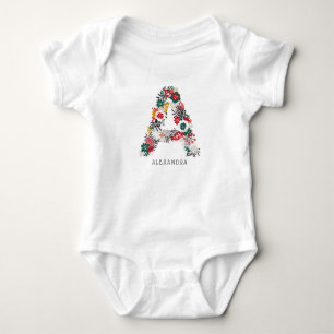 Letter A   Whimsical Floral Letter Monogram I Baby Bodysuit