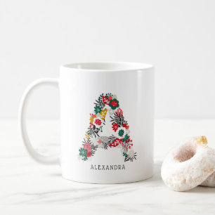 Letter A   Whimsical Floral Letter Monogram I Mug