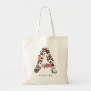 Letter A Whimsical Floral Letter Monogram I Tote Bag