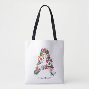 Letter A   Whimsical Floral Letter Monogram I Tote Bag