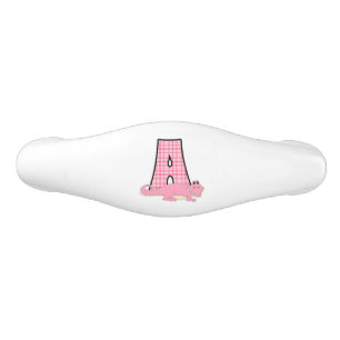 Letter A with Pink Alligator for Girls Ceramic Drawer Pull