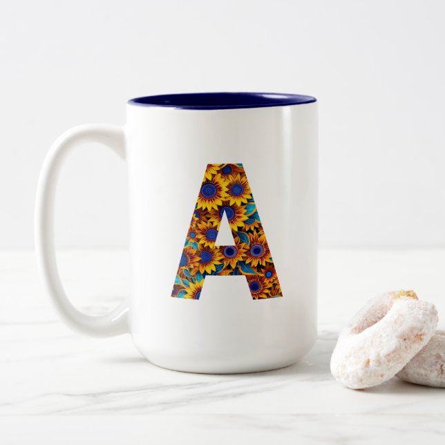 Letter A with sunflowers mug (With Donut)