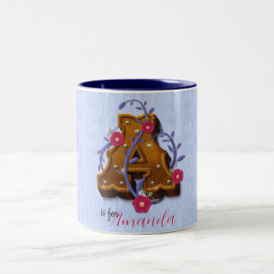 Letter A Wooden Alphabet – Floral 3D Initial Two-Tone Coffee Mug