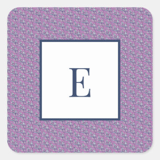 Letter and Blue and Purple Leaves Square Sticker