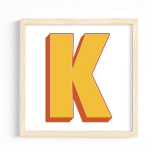 Letter Art Poster, K Monogram, Bold Type Initial Poster