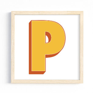 Letter Art Poster, P Monogram, Bold Type Initial Poster