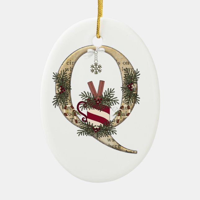 Letter Art - Q - Christmas Coffee Mug Ornament (Front)