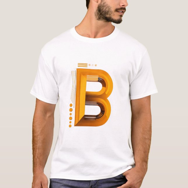 Letter B – Amber 3D Monogram on Deep Black T-Shirt (Front)