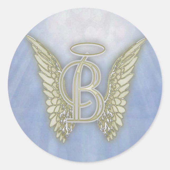 Letter B Angel Monogram Classic Round Sticker (Front)