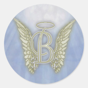 Letter B Angel Monogram Classic Round Sticker