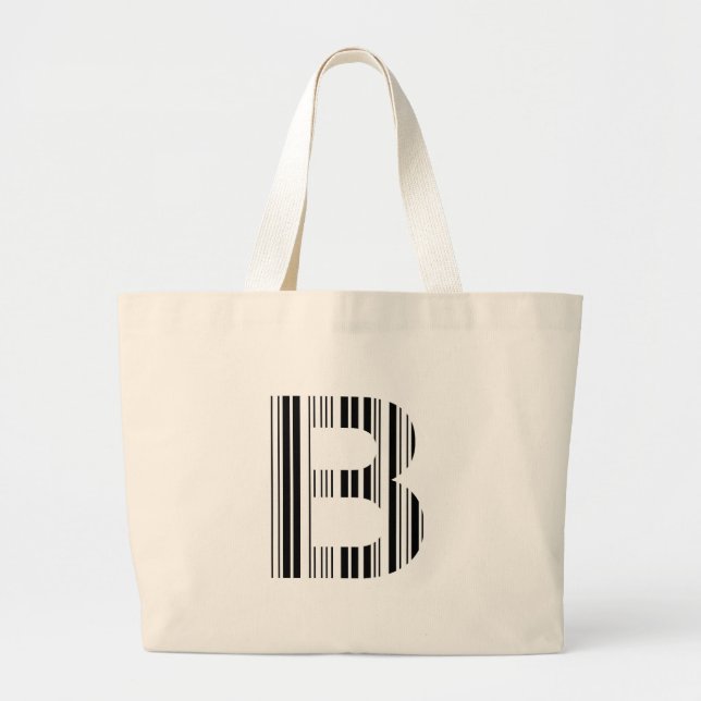 LETTER B BAR CODE First Initial Barcode Pattern Large Tote Bag (Front)