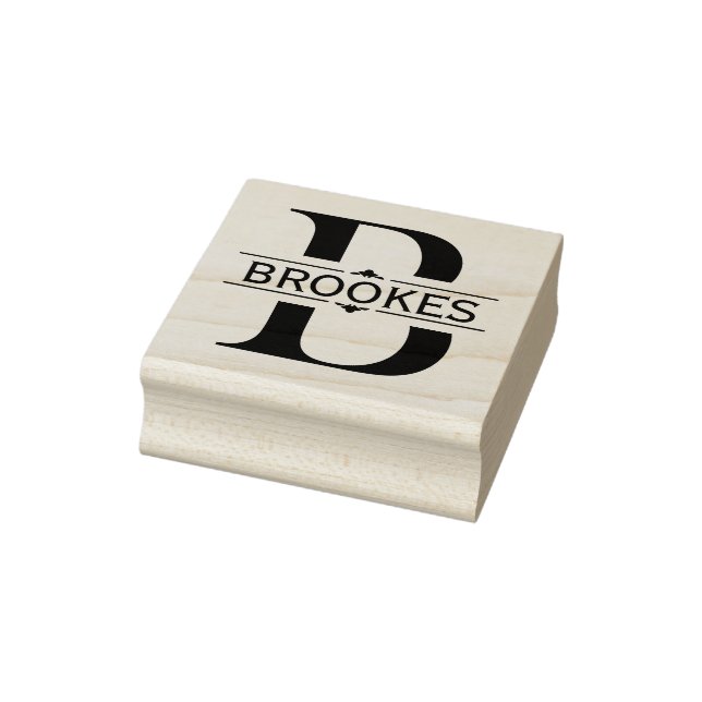 Letter B | Black ornamental Split Monogram  Rubber Stamp (Stamp)