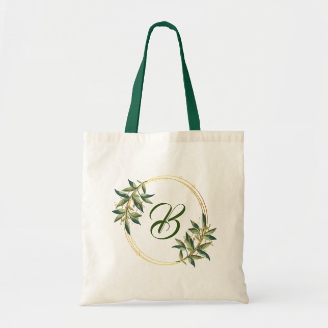 Letter B Canvas Tote Bag - Wreath Twig Corolla (Front)