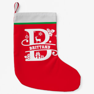 Letter B Christmas Monogram Initial Name Red White Small Christmas Stocking