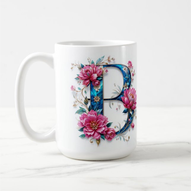 Letter B Coffee Mug – Floral Design for Gifting (Left)