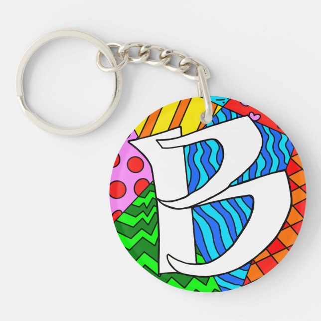Letter B colourful doodles Key Ring (Front)