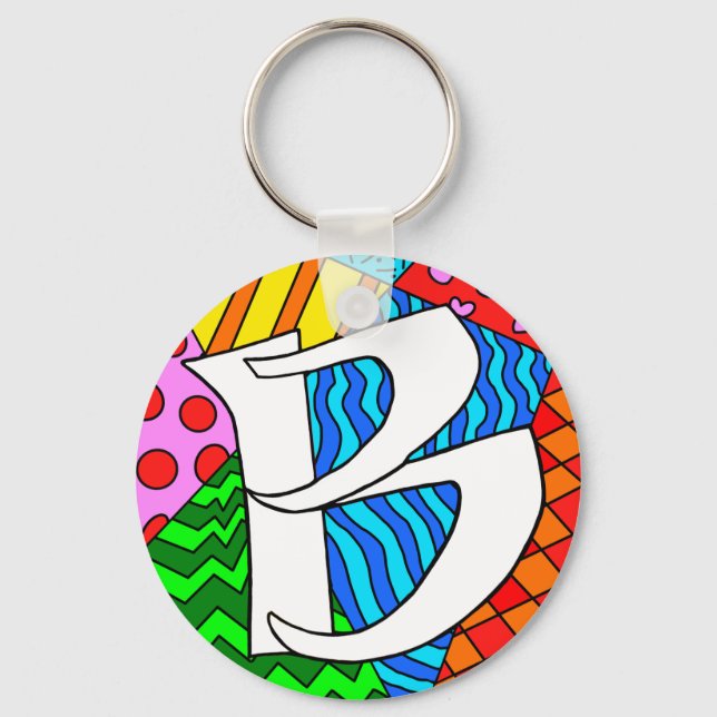Letter B Colourful Doodles Key Ring (Front)