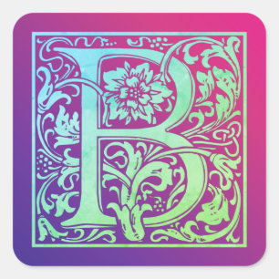 Letter B Colourful Vintage First Letter Gradient Square Sticker