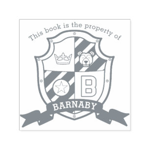 Letter B crest custom name bear kids library stamp