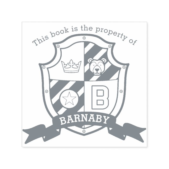 Letter B crest custom name bear kids library stamp (Design)