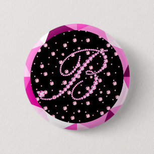 Letter B Diamonds Monogram Pink Diamond Pattern 6 Cm Round Badge