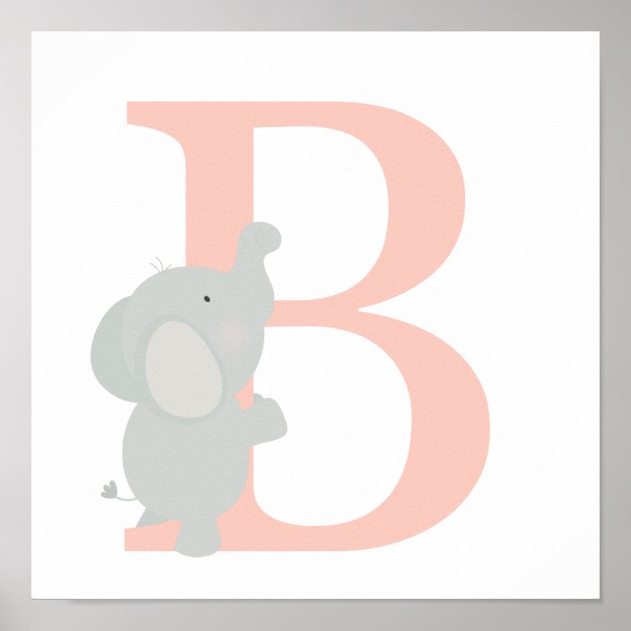 Letter B Elephant Nursery Poster | Zazzle.co.uk