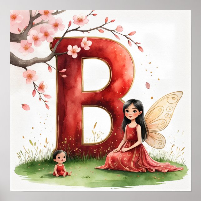 Letter B Fairy Art Poster - Cherry Blossoms (Front)